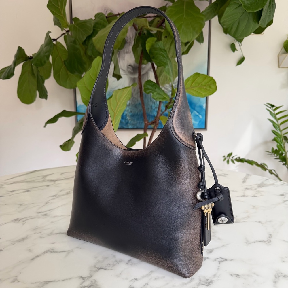 Coach Brooklyn Shoulder Bag 28 In Loved Leather Silver Black Brown CBH44 Ergo - Picture 3 of 16